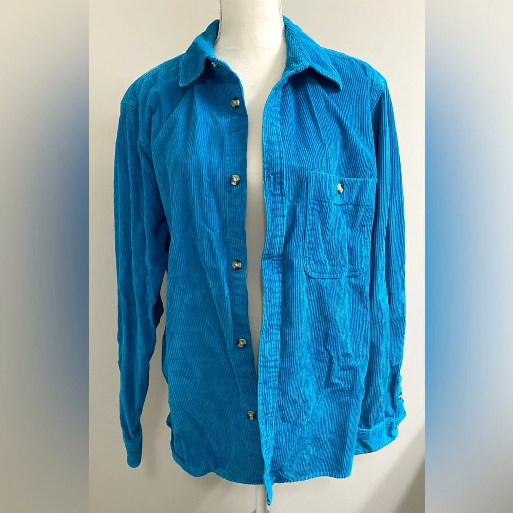 Urban Outfitters Mens M Solid Blue Big Corduroy Oversized Work Shirt Streetwear - Picture 3 of 14